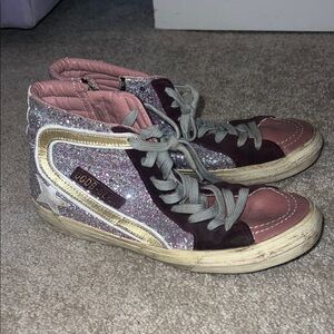 Golden Goose Pink and Silver Glitter Sneakers
